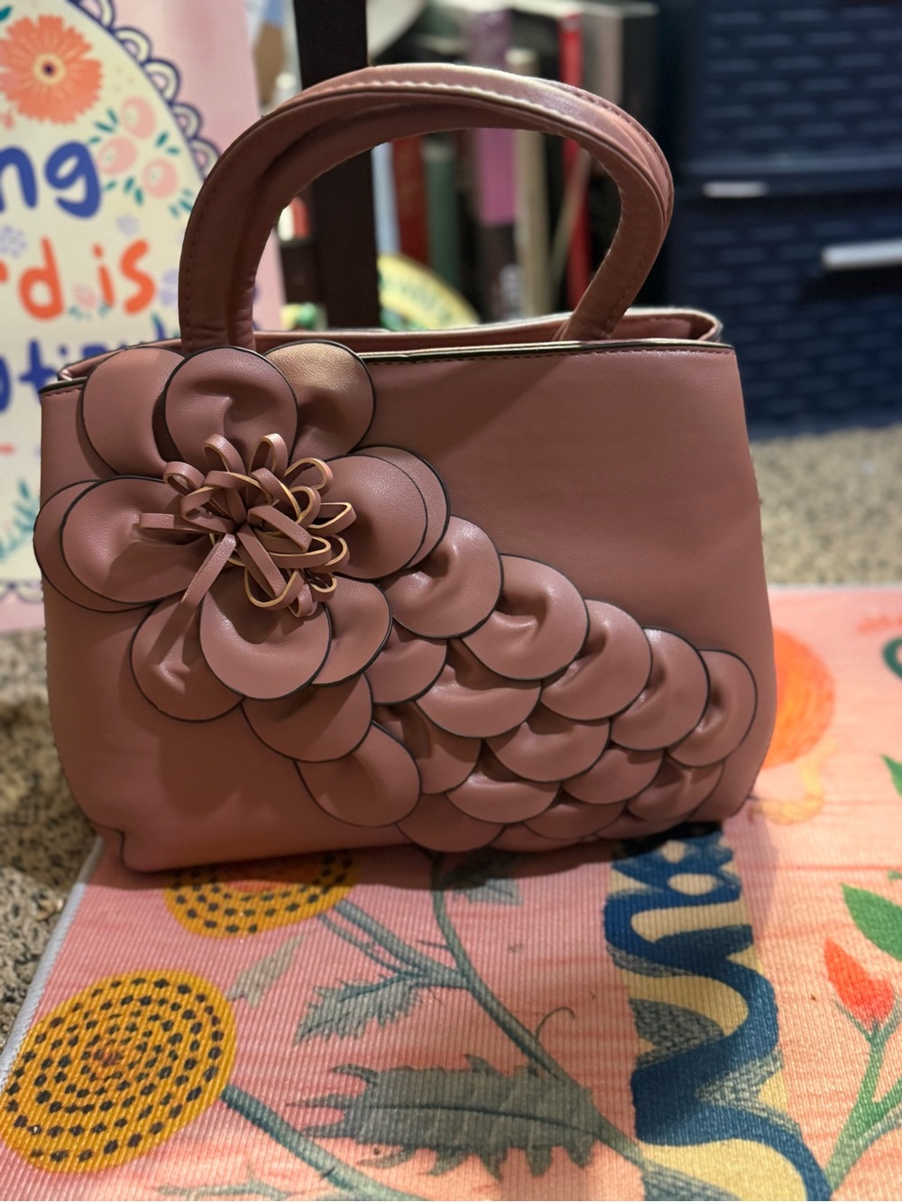 Women’s Fashion Casual Handbag with a cascade of 3D flowers